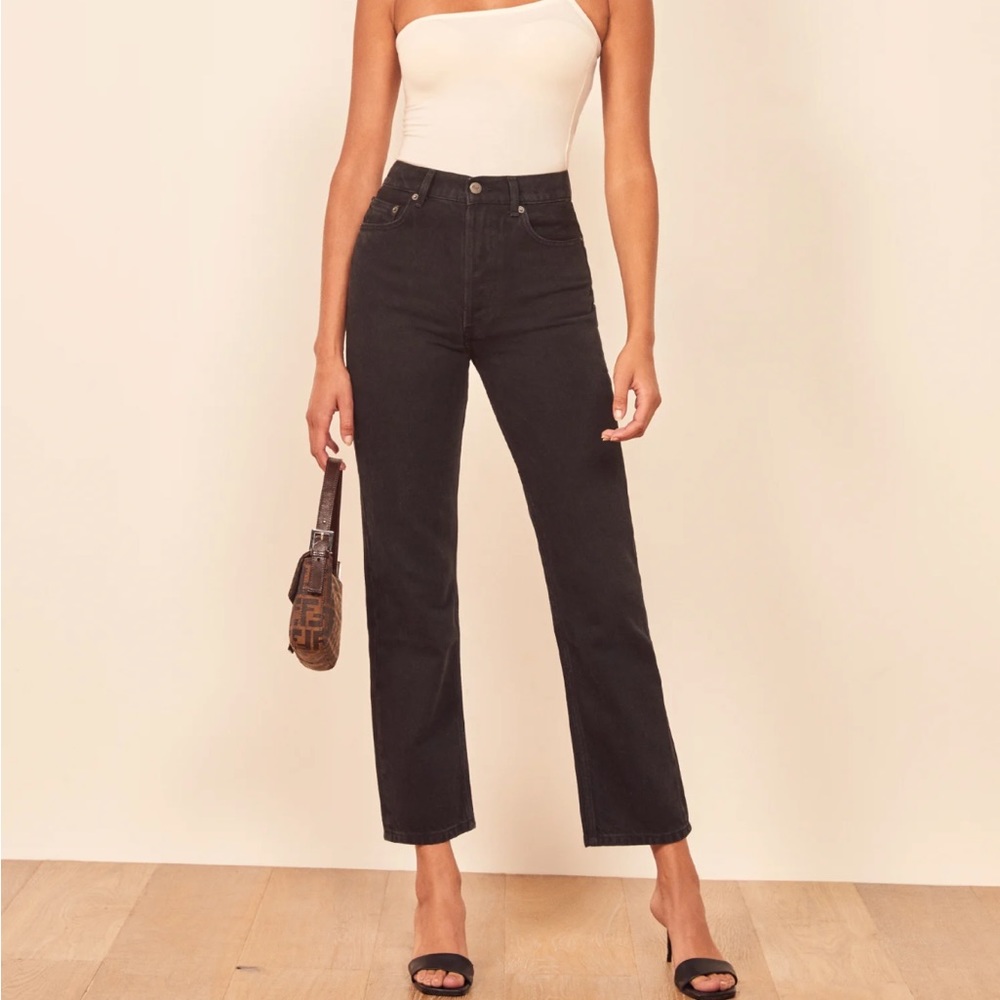 Reformation Black High-Rise Straight Jeans